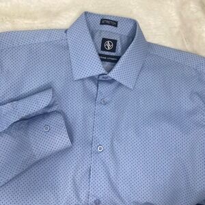 Adrienne Vittadini‎ Mens Blue Polka Dot Stretch Dress Shirt M 15.5 32/33